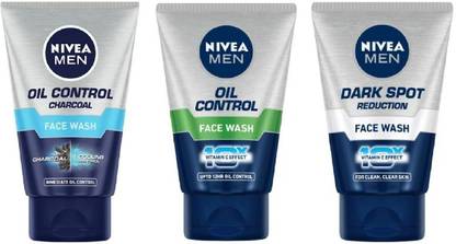 NIVEA Men Oil Control Charcoal 100 ml , Oil Control 100 ml , Dark Spot Reduction 100 ml (Pack of 3) Face Wash