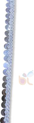 BHAVYA Piping Latkan Sequence Hanging Lace Border 9.5MM,Tassel, Latkan, Jhalar, Fringe for Dress, Saree, Lehenga, Dupatta, Bag, Craft and Decorations-9 Mtrs -Silver Lace Reel