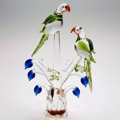 AkGlass Parrot Glass Figurine / Decorative Bird Showpiece ( 15 cm ) Decorative Showpiece  -  15 cm