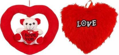 KPN I Love You Teddy In Heart Ring Soft Toy - (Red) with Red Love Heart-30 cm for Valentine Special  - 30 cm