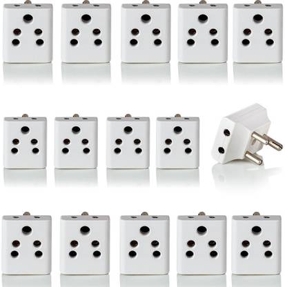 HI-PLASST 3-Pin Plug (15pcs) Indian Socket 6A Indian Multi Plug For 2pin & 3pin multi connection Adaptor (A.C , 6A 240 V) P C (White) Worldwide Adaptor