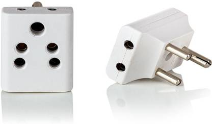 HI-PLASST 3-Pin Plug (2pcs) Indian Socket 6A Indian Multi Plug For 2pin & 3pin multi connection Adaptor (A.C , 6A 240 V) P C (White) Worldwide Adaptor
