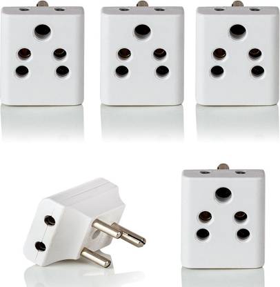 HI-PLASST 3-Pin Plug (5pcs) Indian Socket 6A Indian Multi Plug For 2pin & 3pin multi connection Adaptor (A.C , 6A 240 V) P C (White) Worldwide Adaptor
