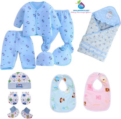 MulberryCart Presents New Born Baby Winter Wear Keep Warm Baby Clothes 11 Pcs Sets 100% Cotton Baby Boys Girls Unisex Baby Cotton/Winter Suit Infant Clothes First Gift for New Born Baby Shower