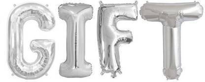 Offer99 Solid "GIFT" Name Decoration Letter Foil Balloon For Birthday/Celebration/Surprise/Wedding Party Silver Color Letter Balloon Letter Balloon