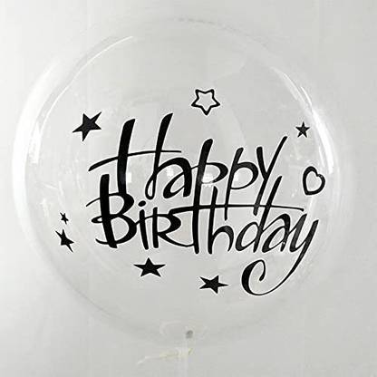 BOOKMYBALLOONS Printed Transparent Bobo Balloons with Ready Made Letter Sticker Clear Helium Balloons for Birthday Party (Black_Happy Bday)22BVHU Balloon