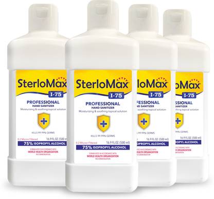 SterloMax Pack of 4 - 75% Isopropyl Alcohol-based Hand Rub Sanitizer and Disinfectant 500 ML Hand Sanitizer Bottle