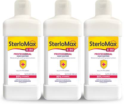SterloMax Pack of 3 - 80% Ethanol-based Hand Rub Sanitizer and Disinfectant 500 ML Hand Sanitizer Bottle