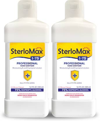 SterloMax Pack of 2 - 75% Isopropyl Alcohol-based Hand Rub Sanitizer and Disinfectant 500 ML Hand Sanitizer Bottle