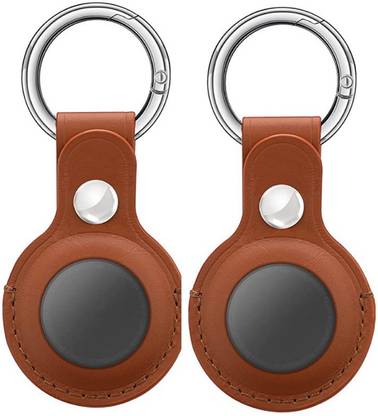 CONTACTS Airtag Premium Leather Key Ring Holder Case Cover Compatible with Apple Airtag Pack of 2 (Brown) Key Chain