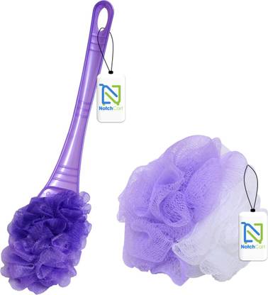 Notchcart Exfoliating Bath Brush + Round Loofah / Handle Brush / Round Loofah / Luxury Bath Brush / Bath Sponge / Bathing scrubber / scrubber / Bath Scrub Brush / Shower Bath Loofah / Multicolour (Pack 2)