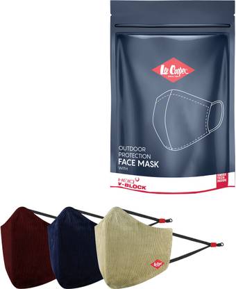 LEE COOPER Lightweight Multi-Layer Corduroy Face Mask For Outdoor Protection, Super Breathable & Reusable Cloth - Pack of 3 LCMSKGRYMLTPO3 Reusable, Washable Cloth Mask With Melt Blown Fabric Layer