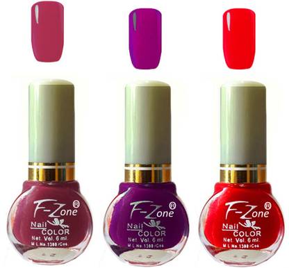 F-Zone Extra Shine Long Wear Durable Nail Polish Pack of 3 NV75 Multicolor