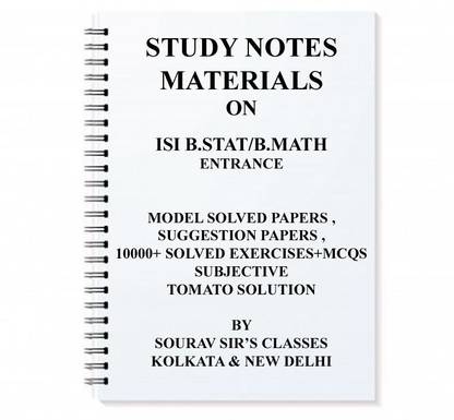 Study Material For Isi B Stat / B Math Entrance + Model Papers + Tomato Solution+ Previous Year Solution+ Test Of Mathematics At The 10+2 Level Solved Complete B.stat B.math Bstat Bmath Kit Notes Package