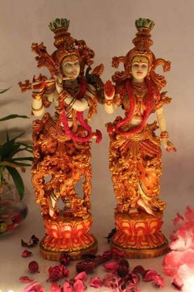 Shri Handicrafts porcelain Radha Krishna Statue Medium Yellow Decorative Showpiece  -  38.1 cm