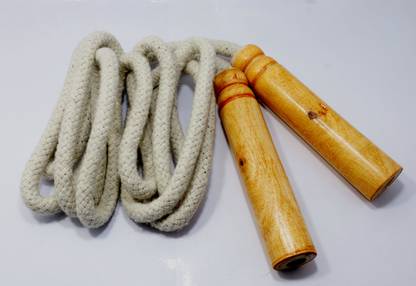 KEMORA cotton skipping Rope wooden freestyle (White, Length: 240 cm) Freestyle Skipping Rope