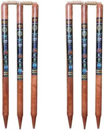 HACKERX 6 NATURAL WOODEN STUMPS 4 BAILS
