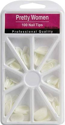 MANMORA Best Artificial 100 Tips False Nails fake nails with 2 Strong Nail Glue White white (Pack of 100) White