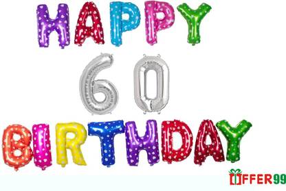 Offer99 Solid MultiColor Happy Birhtday with 60 year Silver number Foil Letter Balloon for Birthday Celebration Letter Balloon