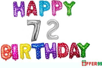 Offer99 Solid MultiColor Happy Birhtday with 72 year Silver number Foil Letter Balloon for Birthday Celebration Letter Balloon