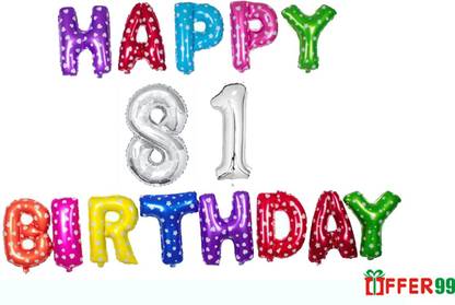 Offer99 Solid MultiColor Happy Birhtday with 81 year Silver number Foil Letter Balloon for Birthday Celebration Letter Balloon