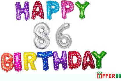 Offer99 Solid MultiColor Happy Birhtday with 86 year Silver number Foil Letter Balloon for Birthday Celebration Letter Balloon