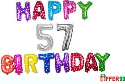 Offer99 Solid MultiColor Happy Birhtday with 57 year Silver number Foil Letter Balloon for Birthday Celebration Letter Balloon