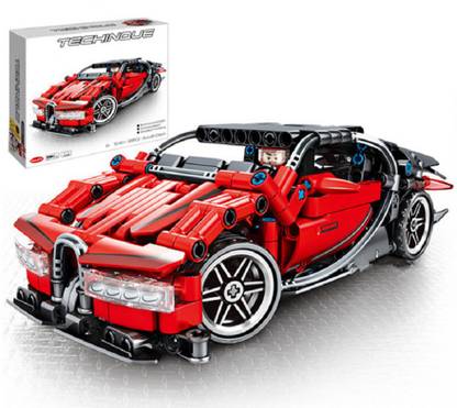 TMG Sembo 701401 Technique Black and Red Bugatti Chiron with Pull-Back Mechanism Block Set
