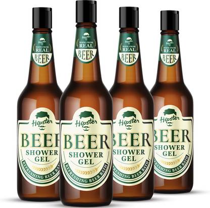 HIPSTER Beer Shower Gel Body Wash 250ml | Pack Of 4 | Refreshing Beer Bath | No Alcohol, No Paraben | Moringa, Green Tea, Grape Seed, Papaya Extracts | Made In India