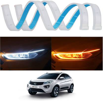 RKPSP White & Amber Flow LED Sequential Audi Style Daytime Running Lights Stick-on Above Headlamp Car Fancy Lights For Nexon Universal For All Models Car Fancy Lights