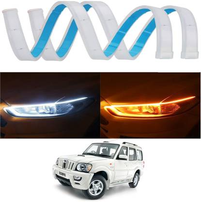 MATIES White & Amber Flow LED Sequential Audi Style Daytime Running Lights Stick-on Above Headlamp Car Fancy Lights For Seltos Universal For All Models Car Fancy Lights