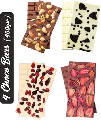 FabBites Home Made Chocolate Bars 400 Gram -Gift Pack of 4 Luxury Homemade Chocolate Bar Bars