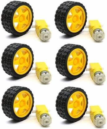 DS Robotics DC Gearbox Motor TT Motor With Tire Wheel DC 3-6V for Arduino Smart Car 1:48 Male Connector, for Arduino ( Set of 6 ) Automotive Electronic Hobby Kit