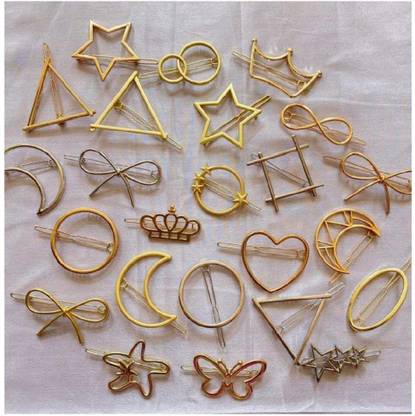 SHREYA-FASHION Shreya Fashion Metal Gold and sliver geometric Design Barrettes Hair Clips Pins For Girls Women Random Shapes (Pack Of 4 PINS) Hair Pin