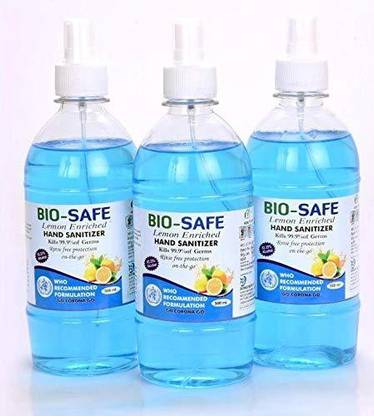 Bio-Safe 80% Alcohol  Spray 500ml (Pack of 3) Hand Sanitizer Bottle