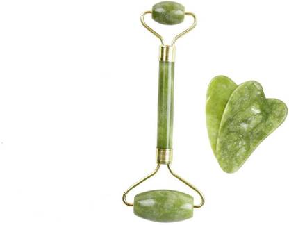 Eseekers Smooth Jade Roller Gua Sha Set | Double Sided Massage Roller and Heart Shaped Natural Stone| Best Green Jade Beauty Tool Facial Massager Anti Aging Anti Wrinkle Puffy Eye JR-123 Massager
