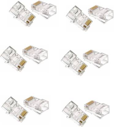 Everyonic RJ45 Connectors Modular 8 Pin Network Cable Plugs RJ-45 Adapter Crimps Network Interface Card (Crystal Clear, Gold Plated) 12 Pcs Network Interface Card