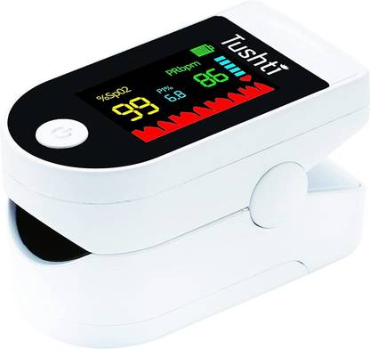 TUSHTI INTERNATIONAL PVT. LTD. Tushti Finger Pulse Oximeter, Blood Oxygen Meter Finger Oximeter, Oxygen Saturation Monitor with Heart Rate, Pulse with Graph Index and SpO2 Levels Meter FDA (Pack of 1, White) Pulse Oximeter