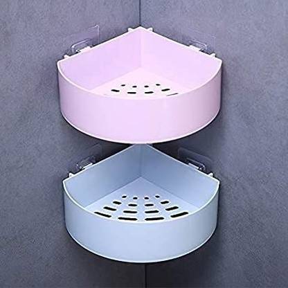 HXOSET pack of 2 Multipurpose Kitchen Bathroom Corner Shelf Wall Mount Storage Rack Bathroom Rack Soap Holder Storage Box Shower Rack Shelf, Bathroom Racks and Shelves, Bathroom Stands and Racks Plastic Wall Shelf