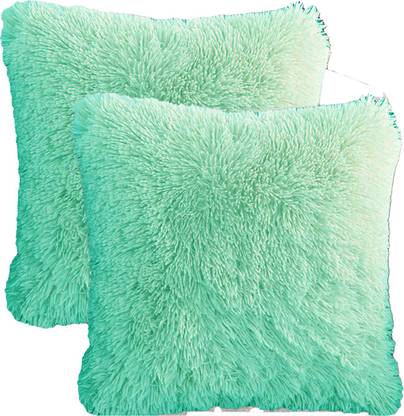Catchyx Cart Double Sided Faux Fur Pillow for Sofa/ Bedroom/ Couch/ Car - Light Green Color Super Soft Fluffy Cushion in Square Shape - 40 cm - Beautiful Gift for Loved One's  - 40 cm