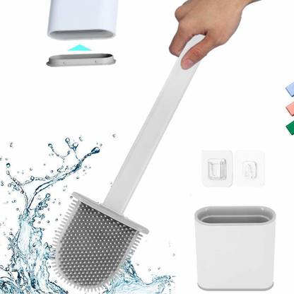 VIJAY EXPORT Silicone Toilet Brush with Holder Stand, Brush for Bathroom Cleaning, Cleaning Silicone Brush and Holder,Silicon Flex Toilet Cleaning Brush,( pack of 1) with Holder