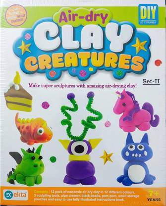 Ekta Air Dry Clay Creatures DIY Set II-Make Super sculptures with amazing Air- Dry Clay !