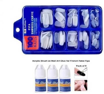 Prefetto COSMO 100 Pcs Reusable Acrylic False Nails With 3 Nail Glue WHITE