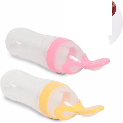 GRAYSEE Newborn Baby Feeding Bottle Toddler Safe Silicone Squeeze Feeding Spoon Milk Cereal Bottle Fruit Feeder for Baby Kids (Pack of 1) - 90 ml