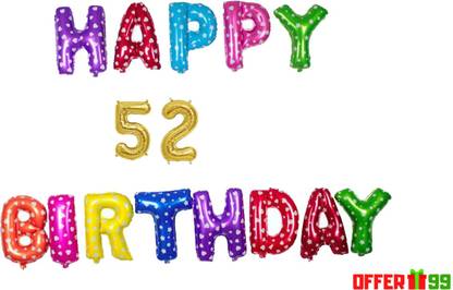 Offer99 Solid MultiColor Happy Birhtday with 52 year Golden number Foil Letter Balloon for Birthday Celebration Letter Balloon