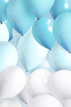 Wonder Solid Best Quality Balloons Combo White and Light Blue for Birthday Party AIR or HELIUM - Set of 10 Balloon