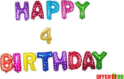 Offer99 Printed MultiColor Happy Birhtday with 4 year Golden number Foil Letter Balloon for Birthday Celebration Letter Balloon