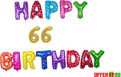 Offer99 Printed MultiColor Happy Birhtday with 66 year Golden number Foil Letter Balloon for Birthday Celebration Letter Balloon