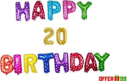 Offer99 Printed MultiColor Happy Birhtday with 20 year Golden number Foil Letter Balloon for Birthday Celebration Letter Balloon