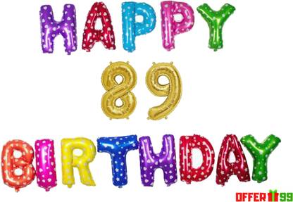 Offer99 Printed MultiColor Happy Birhtday with 89 year Golden number Foil Letter Balloon for Birthday Celebration Letter Balloon